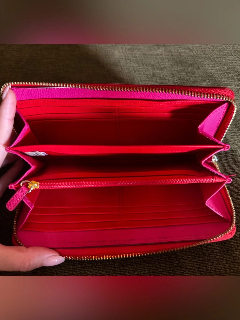 Coach Pink and Read Leather Long Wallet
